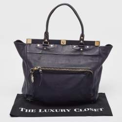 Lanvin Navy Blue Leather Magnetic Frame Tote