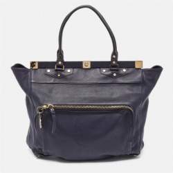 Lanvin Navy Blue Leather Magnetic Frame Tote