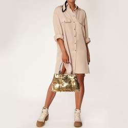 Lanvin Gold Laminated Python Kentucky Tote