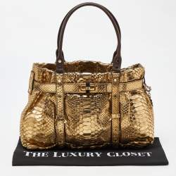 Lanvin Gold Laminated Python Kentucky Tote