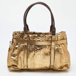 Lanvin Gold Laminated Python Kentucky Tote