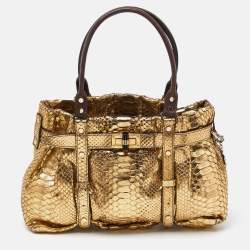 Lanvin Gold Laminated Python Kentucky Tote