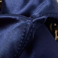 Pre Owned Lanvin Navy Blue/Black Satin and Leather Crystals Embellished Happy Shoulder Bag