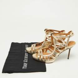 Pre Owned Lanvin Gold Leather Slingback Sandals Size 38.5