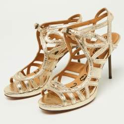 Pre Owned Lanvin Gold Leather Slingback Sandals Size 38.5