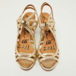 Pre Owned Lanvin Gold Leather Slingback Sandals Size 38.5