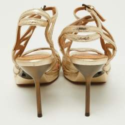 Pre Owned Lanvin Gold Leather Slingback Sandals Size 38.5