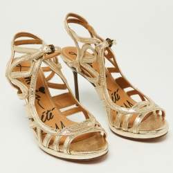 Pre Owned Lanvin Gold Leather Slingback Sandals Size 38.5