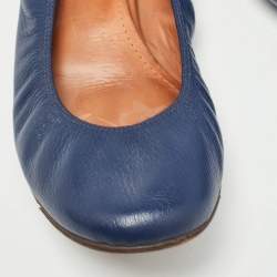 Lanvin Navy Blue Leather Scrunch Ballet Flats Size 38