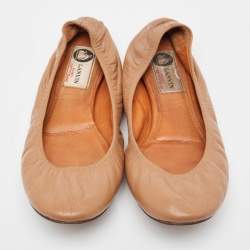 Lanvin Beige Leather Scrunch Ballet Flats Size 38