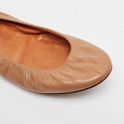 Lanvin Beige Leather Scrunch Ballet Flats Size 38