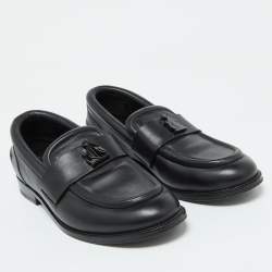 Pre Owned Lanvin Black Leather Slip on Loafers Size 41