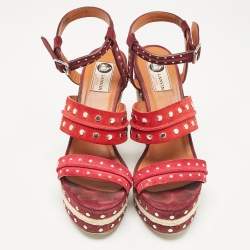 Pre Owned Lanvin Multicolor Suede Studded Wedge Ankle Strap Sandals Size 41