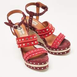Pre Owned Lanvin Multicolor Suede Studded Wedge Ankle Strap Sandals Size 41