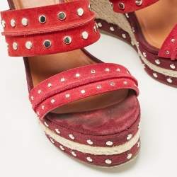 Pre Owned Lanvin Multicolor Suede Studded Wedge Ankle Strap Sandals Size 41