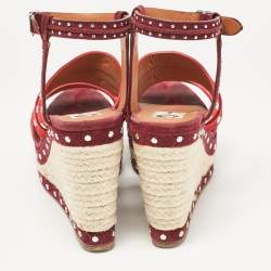 Pre Owned Lanvin Multicolor Suede Studded Wedge Ankle Strap Sandals Size 41