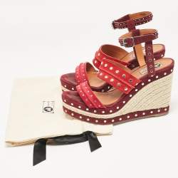 Pre Owned Lanvin Multicolor Suede Studded Wedge Ankle Strap Sandals Size 41