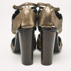 Lanvin Metallic Gold Leather Ankle Strap Sandals Size 40