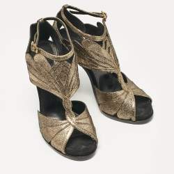 Lanvin Metallic Gold Leather Ankle Strap Sandals Size 40