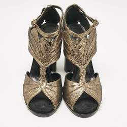 Lanvin Metallic Gold Leather Ankle Strap Sandals Size 40