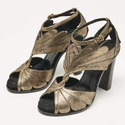 Lanvin Metallic Gold Leather Ankle Strap Sandals Size 40