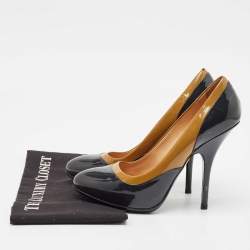 Pre Owned Lanvin Brown/Navy Blue Patent Leather Round Toe Pumps Size 38.5