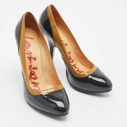Pre Owned Lanvin Brown/Navy Blue Patent Leather Round Toe Pumps Size 38.5