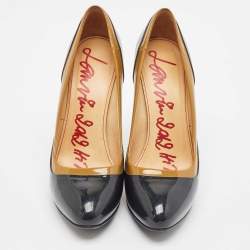Pre Owned Lanvin Brown/Navy Blue Patent Leather Round Toe Pumps Size 38.5