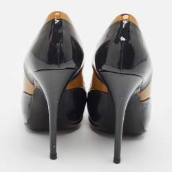 Pre Owned Lanvin Brown/Navy Blue Patent Leather Round Toe Pumps Size 38.5