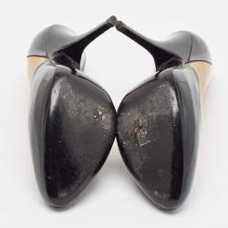 Pre Owned Lanvin Brown/Navy Blue Patent Leather Round Toe Pumps Size 38.5