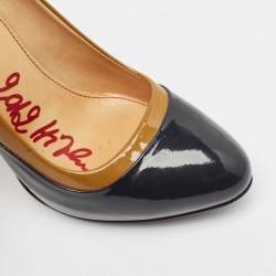 Pre Owned Lanvin Brown/Navy Blue Patent Leather Round Toe Pumps Size 38.5