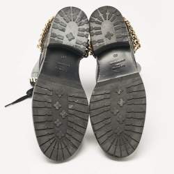 Pre Owned Lanvin Black Leather Chain Detail Lace Up Ankle Length Boots Size 40