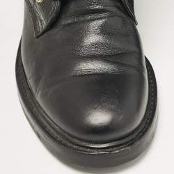 Pre Owned Lanvin Black Leather Chain Detail Lace Up Ankle Length Boots Size 40
