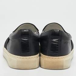 Pre Owned Lanvin Black Leather Crystal Embellished Lace Up Sneakers Size 38