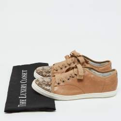 Lanvin Brown Leather and Snakeskin Cap Toe Low Top Sneakers Size 39