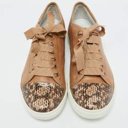 Lanvin Brown Leather and Snakeskin Cap Toe Low Top Sneakers Size 39