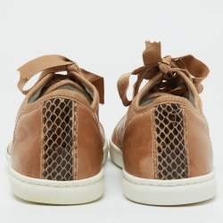 Lanvin Brown Leather and Snakeskin Cap Toe Low Top Sneakers Size 39