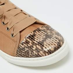 Lanvin Brown Leather and Snakeskin Cap Toe Low Top Sneakers Size 39