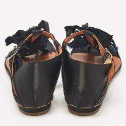Lanvin Black Satin Crystals Embellished Flat Sandals Size 37