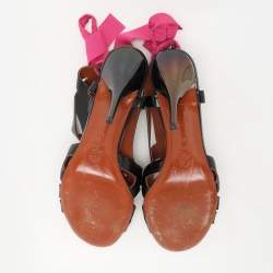 Lanvin Black Patent Leather Strappy Sandals Size 40