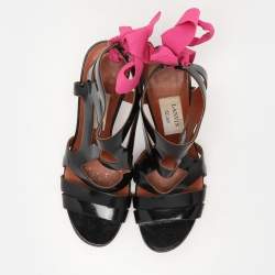Lanvin Black Patent Leather Strappy Sandals Size 40