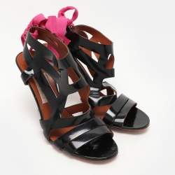 Lanvin Black Patent Leather Strappy Sandals Size 40