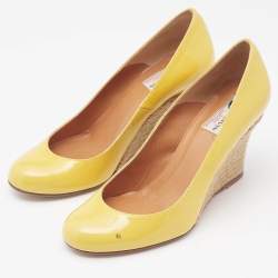 Pre Owned Lanvin Yellow Patent Leather Wedge Pumps Size 37