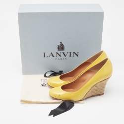 Pre Owned Lanvin Yellow Patent Leather Wedge Pumps Size 37