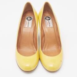 Pre Owned Lanvin Yellow Patent Leather Wedge Pumps Size 37