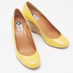Pre Owned Lanvin Yellow Patent Leather Wedge Pumps Size 37