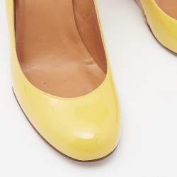 Pre Owned Lanvin Yellow Patent Leather Wedge Pumps Size 37