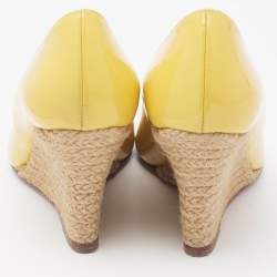 Pre Owned Lanvin Yellow Patent Leather Wedge Pumps Size 37