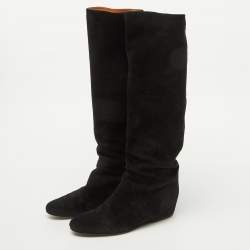 Pre Owned Lanvin Black Suede Knee Length Wedge Boots Size 39