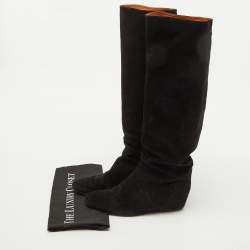 Pre Owned Lanvin Black Suede Knee Length Wedge Boots Size 39